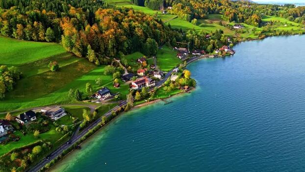 Aerial view of Attersee lake in Vocklabruck District Austria.