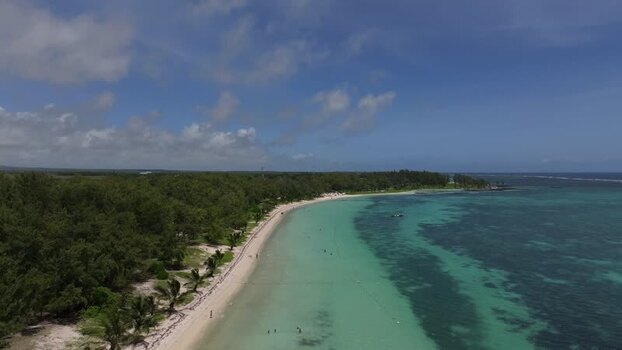 Aerial view of Belle Mare Beach in Mauritius.