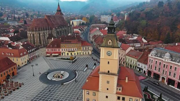 Aerial view of Council Square and Black Church in Brasov Romania. Aerial view of Council Square and Black Church in Brasov Romania.