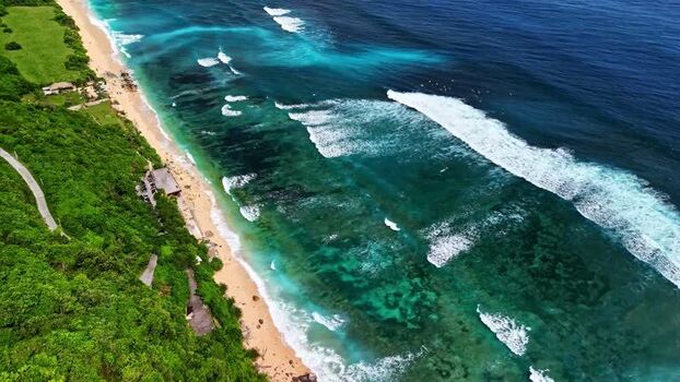 Aerial view of the coastline in Bali Indonesia.