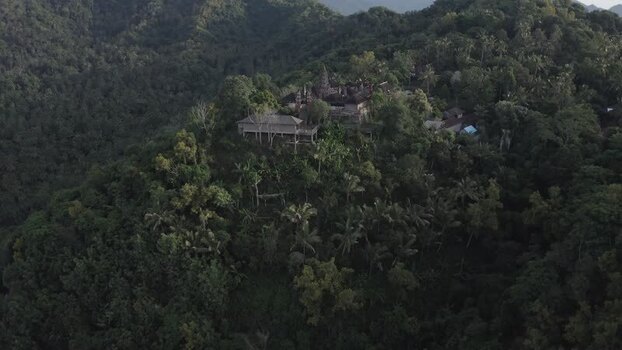 Aerial view of Agung temple nestled in the lush forest of Bebandem Indonesia. Aerial view of Agung temple nestled in the lush forest of Bebandem Indonesia.