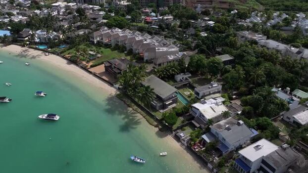 Aerial view of Grand Baie Public Beach Mauritius.
