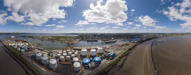 Grangemouth United Kingdom 06 May 2026 Aerial view of Grangemouth refinery and port facilities with large oil storage tanks shipping containers and industrial infrastructure. Grangemouth United Kingdom 06 May 2026 Aerial view of Grangemouth refinery and port facilities with large oil storage tanks shipping containers and industrial infrastructure.