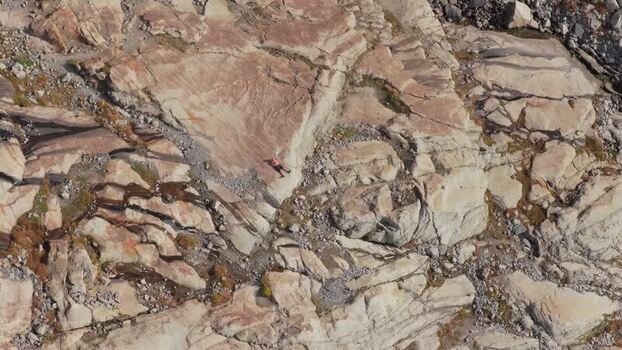 Aerial view of person on Aletsch Glacier Switzerland.