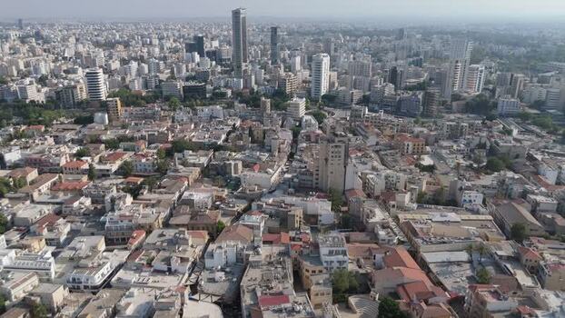 Aerial view of Nicosia city skyline and urban sprawl Cyprus.