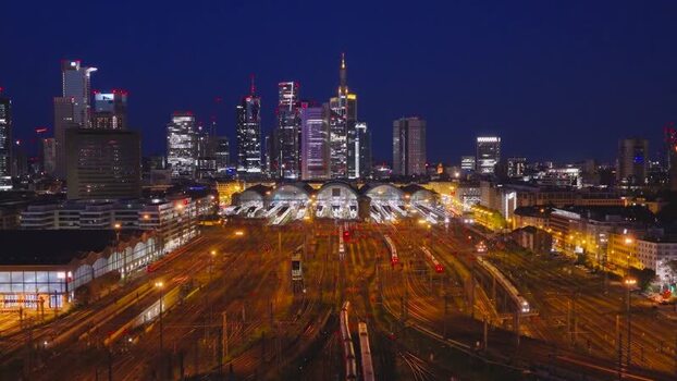 Aerial view of Hauptbahnhof and the city skyline Germany.