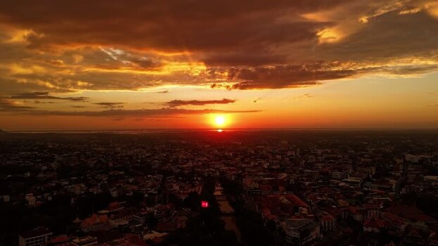 Aerial view of Krong Siem Reap at sunset Cambodia. Aerial view of Krong Siem Reap at sunset Cambodia.