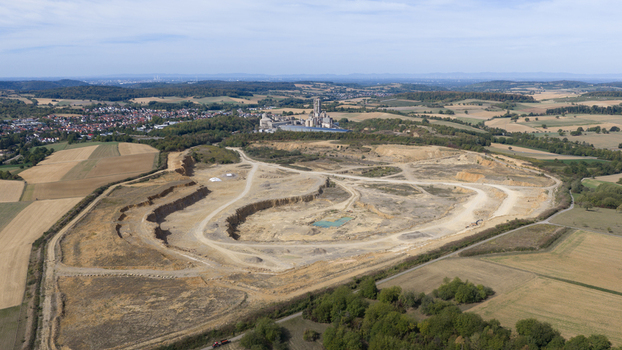 Aerial view of the OPTERRA Wossingen GmbH cement plant and adjacent quarry surrounded by agricultural fields and rural landscape in Walzbachtal Baden Wurttemberg Germany. Aerial view of the OPTERRA Wossingen GmbH cement plant and adjacent quarry surrounded by agricultural fields and rural landscape in Walzbachtal Baden Wurttemberg Germany.