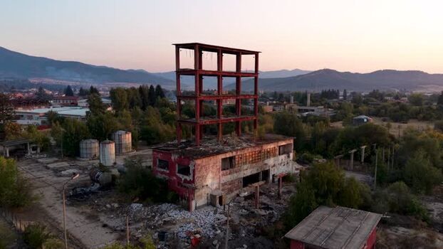 Aerial view of abandoned industrial building in Velingrad Bulgaria.