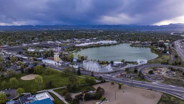 Aerial view of Lakeside Amusement Park in Denver United States. Aerial view of Lakeside Amusement Park in Denver United States.