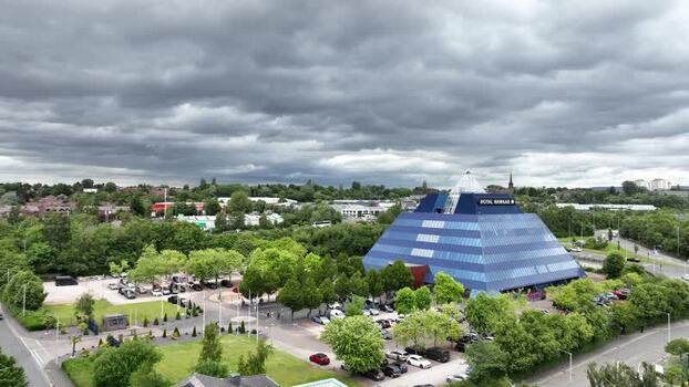 Aerial view of Royal Nawaab Pyramid in Stockport United Kingdom.