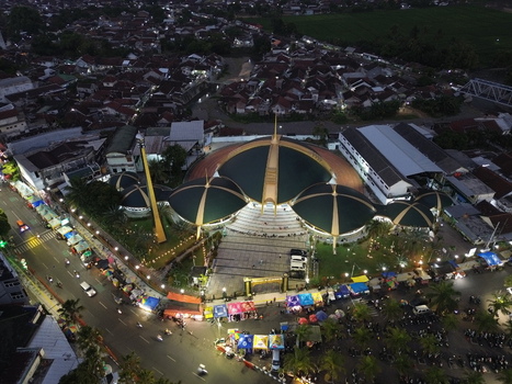 Aerial Night View of Al Baitul Amien Mosque in Kecamatan Patrang