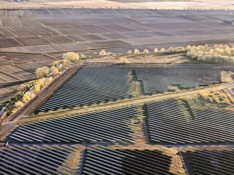Trino Italy 30 March 2026 Aerial view of a vast solar farm glimmers its geometric panels reflecting the sky amidst a patchwork of agricultural fields. Trino Italy 30 March 2026 Aerial view of a vast solar farm glimmers its geometric panels reflecting the sky amidst a patchwork of agricultural fields.