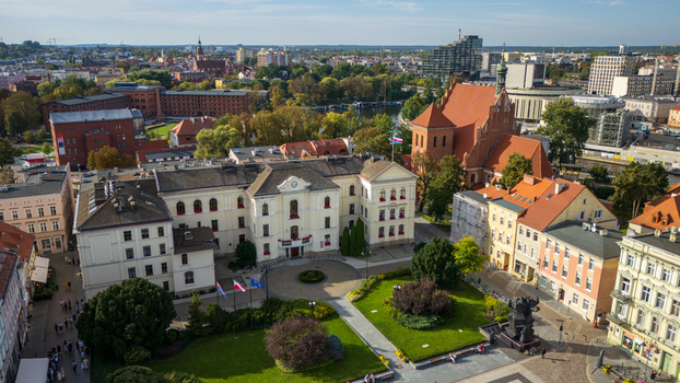 Aerial view of the vibrant architecture contrasting with the greenery and red tiled roofs capturing the essence of Bydgoszcz s urban landscape. Bydgoszcz Województwo kujawsko pomorskie Poland. Aerial view of the vibrant architecture contrasting with the greenery and red tiled roofs capturing the essence of Bydgoszcz s urban landscape. Bydgoszcz Województwo kujawsko pomorskie Poland.