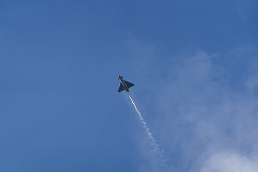 Berlin Germany 13 June 2026 View of Eurofighter Typhoon performing an aerial maneuver with a contrail against a clear blue sky at the ILA Berlin Air Show. Berlin Germany 13 June 2026 View of Eurofighter Typhoon performing an aerial maneuver with a contrail against a clear blue sky at the ILA Berlin Air Show.