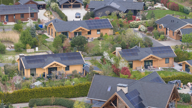 Eco Village Almere aerial views. Sustainable residential area. Eco Village Almere aerial views. Sustainable residential area.