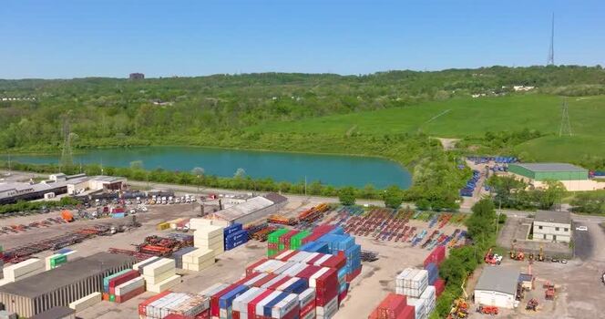 Aerial view of an industrial container yard United States. Aerial view of an industrial container yard United States.