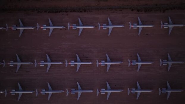 Aerial view of airplanes lined up United States. Aerial view of airplanes lined up United States.