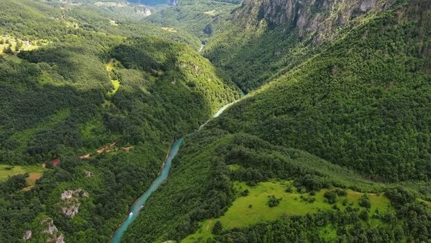 Aerial view of Tara River Canyon in Montenegro.