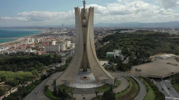 Aerial view of Maqam Echahid monument in Algeria.