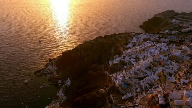 Aerial view of Santorini at sunset Greece. Aerial view of Santorini at sunset Greece.