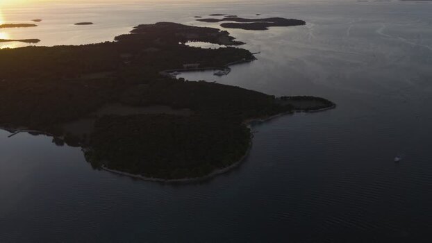 Aerial view of Brijuni National Park at sunset Croatia.