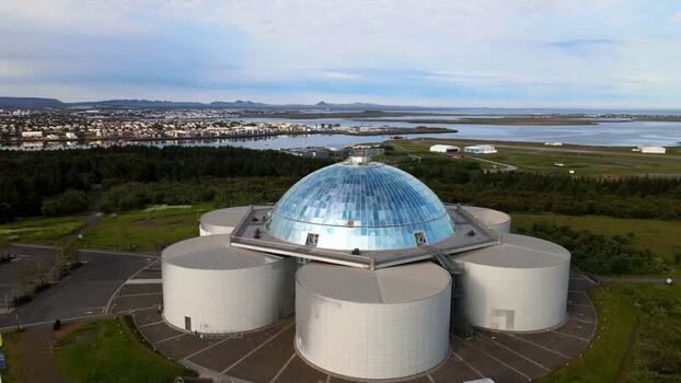 Aerial view of Perlan glass dome in Reykjavik Iceland. Aerial view of Perlan glass dome in Reykjavik Iceland.