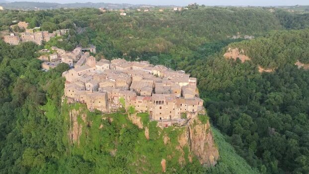 Aerial view of Calcata village on a cliff Italy. Aerial view of Calcata village on a cliff Italy.