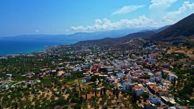 Aerial view of coastal town in Crete Greece.