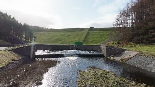 Aerial view of Whiteadder Reservoir dam and forest United Kingdom. Aerial view of Whiteadder Reservoir dam and forest United Kingdom.