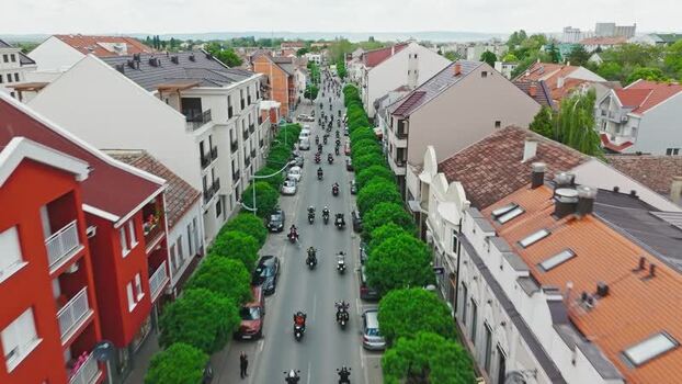 Aerial view of motorcyclists in Sremska Mitrovica Serbia. Aerial view of motorcyclists in Sremska Mitrovica Serbia.