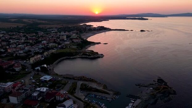 Aerial view of Lozenets coastline at sunset Bulgaria. Aerial view of Lozenets coastline at sunset Bulgaria.