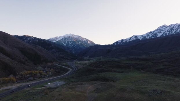Aerial view of Provo Canyon and snow capped mountains United States. Aerial view of Provo Canyon and snow capped mountains United States.