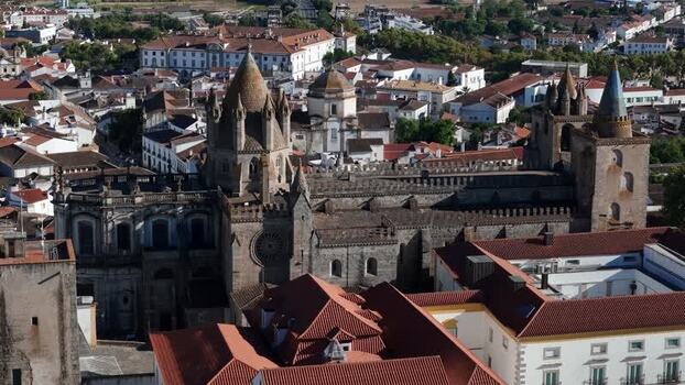 Aerial view of Cathedral of Evora in the historic city Portugal. Aerial view of Cathedral of Evora in the historic city Portugal.