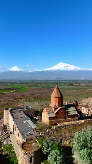 Aerial view of Khor Virap monastery with Mount Ararat in Armenia. Aerial view of Khor Virap monastery with Mount Ararat in Armenia.