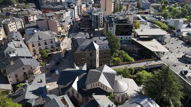 Aerial view of Andorra la Vella city center Andorra.
