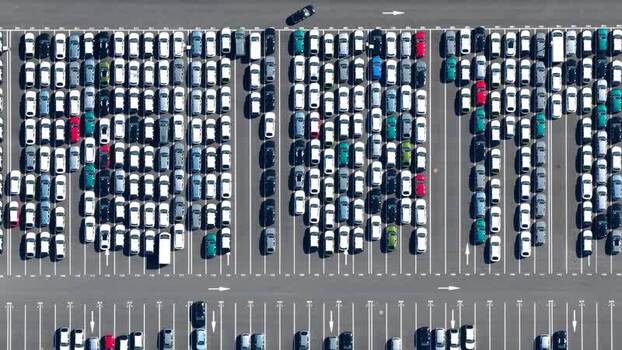 Aerial view of car parking lot France.