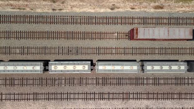 Aerial view of freight train at Georgia Pacific United States.