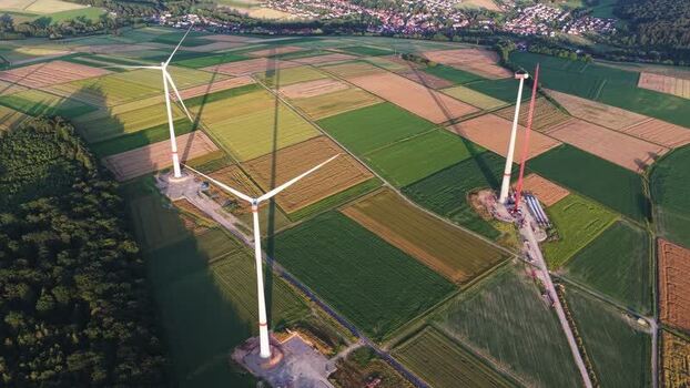 Aerial view of wind turbines in rural Hofgeismar Germany. Aerial view of wind turbines in rural Hofgeismar Germany.