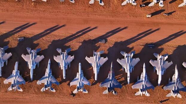 Aerial view of military aircraft graveyard United States. Aerial view of military aircraft graveyard United States.