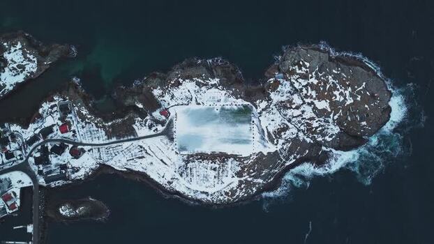 Aerial view of Henningsv&aelig;r Football Stadium Norway.
