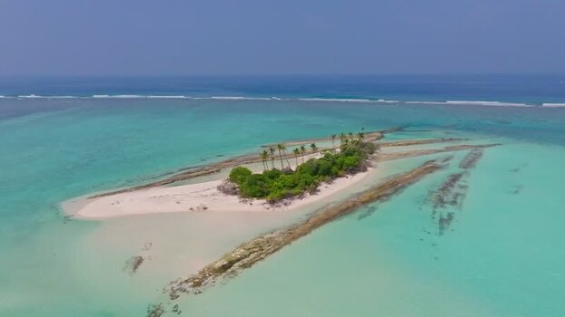 Aerial view of island with palm trees Maldives.