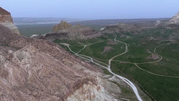 Aerial view of Airakty mountains and winding roads Kazakhstan. Aerial view of Airakty mountains and winding roads Kazakhstan.