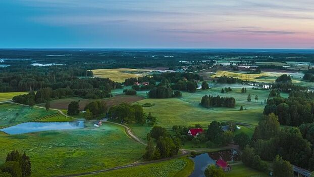 Aerial view of rural landscape with ponds and forests in Latvia. Aerial view of rural landscape with ponds and forests in Latvia.
