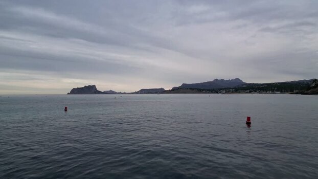 Aerial view of the Moraira coastline and Mediterranean sea Spain.