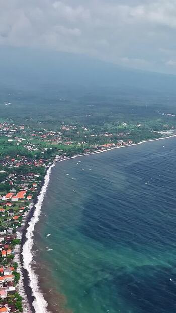 Aerial view of the coastline of Bali Indonesia.