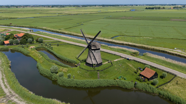 Aerial view of Bovenmolen G Polder Windmill in Schermerhorn Aerial view of Bovenmolen G Polder Windmill in Schermerhorn