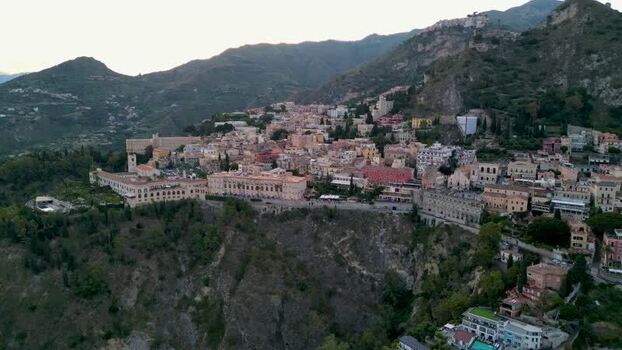 Aerial view of the historic town of Taormina on a cliff Italy. Aerial view of the historic town of Taormina on a cliff Italy.