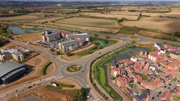 Aerial view of modern residential housing estate United Kingdom. Aerial view of modern residential housing estate United Kingdom.