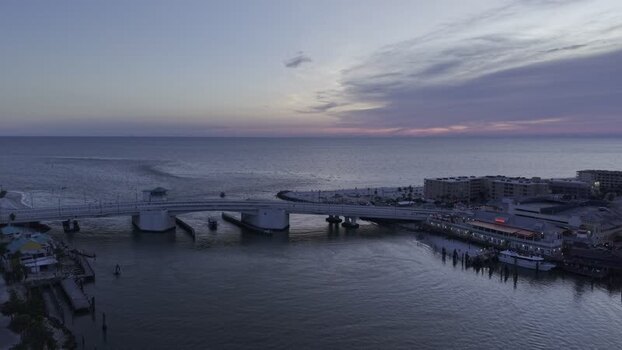 Aerial view of John s Pass Village and Boardwalk at sunset United States. Aerial view of John s Pass Village and Boardwalk at sunset United States.
